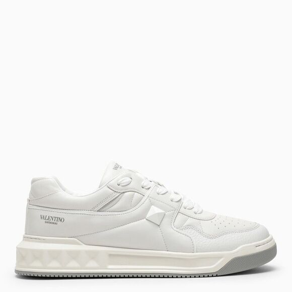 Men's White Leather Sneakers with Decorative Studs and Rubber Sole